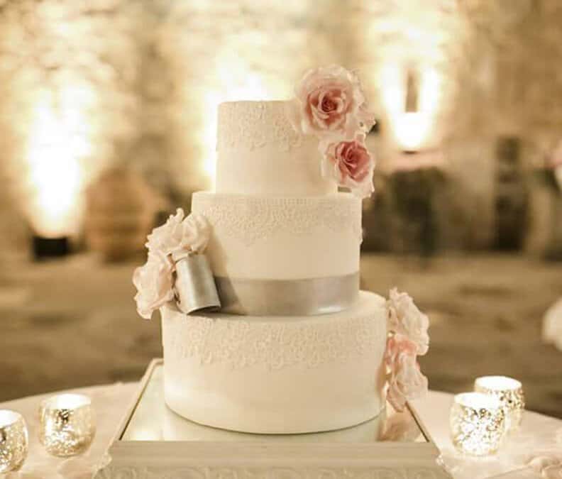 Pink and Silver Lace Wedding Cake, Fiesole Tuscany