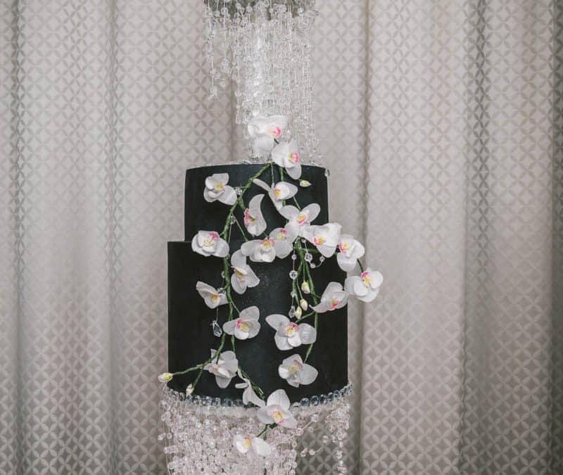 Swarovski Crystal and Orchid Wedding Cake