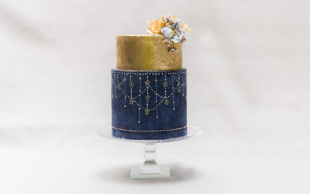 Blue and Gold Wedding Cake at Il Borro, Tuscany